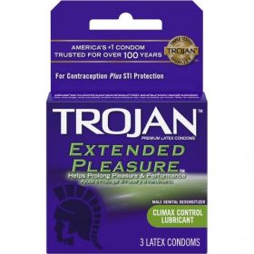 Trojan Extended Pleasure  Latex Condoms (Option: Climax Control Lubricated, size: 3 Pack)